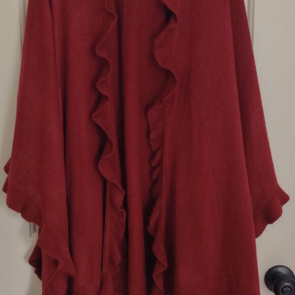 Womens Maroon Midi Cape/Shawl Ruffled Edges One Size by Collectioneighteen - Picture 1 of 4